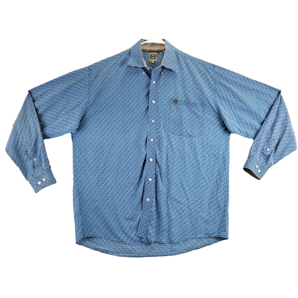 Cinch Mens Long Sleeve Blue Geometric Print Button Down Shirt Size Large